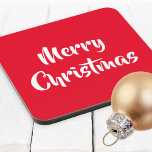 Set of 6 Red White Elegant Modern Merry Christmas  Coaster<br><div class="desc">This set of 6 Christmas themed drinks coasters makes a bright and festive addition to your holiday tableware. In a merry and bright red, the drinks mats display the greeting 'Merry Christmas' in attractive white script typography. The mats help to protect surfaces in the home, whether you're enjoying Christmas dinner,...</div>