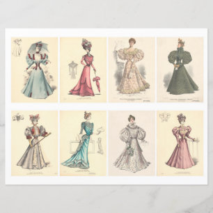 Set of 8 Victorian Fashion ATC Cards Collage Sheet