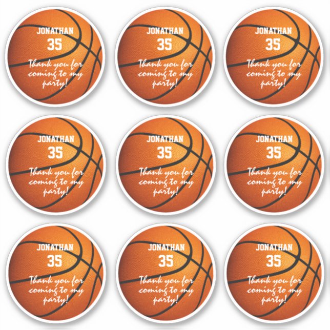 set of 9 basketball party sports favour label (Front)