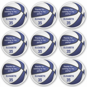 set of 9 blue white basketball party thank you