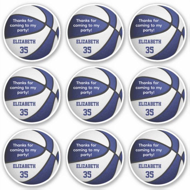 set of 9 blue white basketball party thank you (Front)