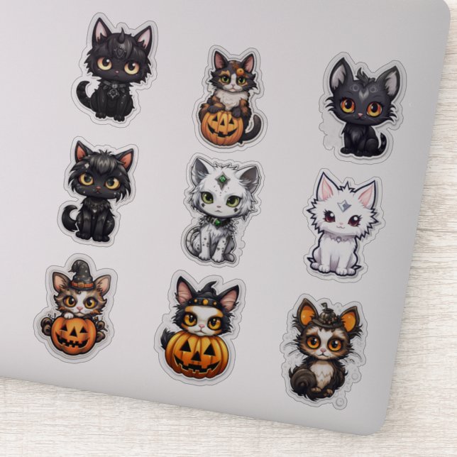 Set of 9 Halloween Cats Vinyl Stickers (Detail)