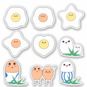 Set Of 9 Kawaii Egg Vinyl Sticker