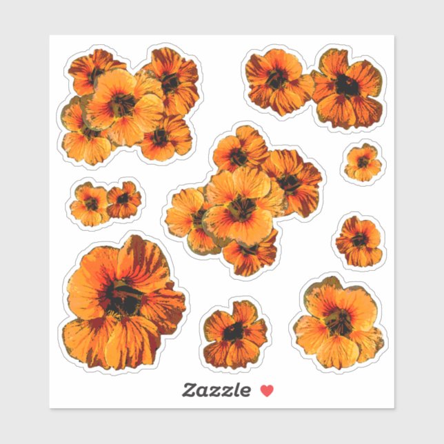 Set of 9 orange stylised nasturtium flowers (Sheet)