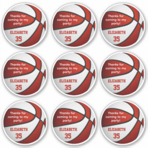 set of 9 red white basketball party thank you