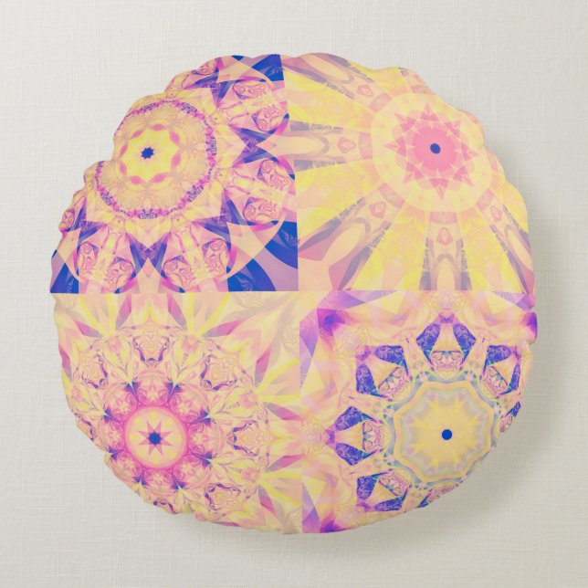 Set of abstract background colourful kaleidoscopic round cushion (Front)