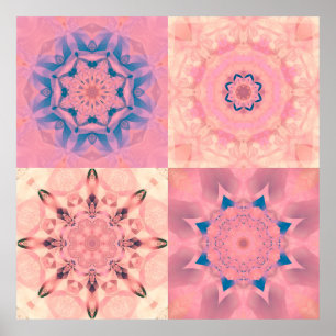 Set of abstract pastel fractals with kaleidoscopic poster