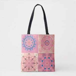 Set of abstract pastel fractals with kaleidoscopic tote bag