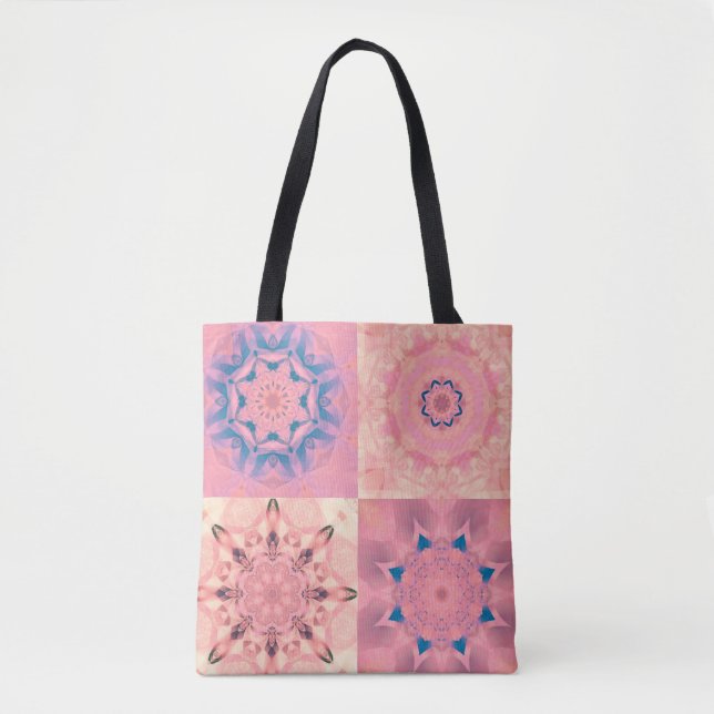 Set of abstract pastel fractals with kaleidoscopic tote bag (Front)