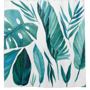 Set of abstract tropical palm leaves on isolated w shower curtain