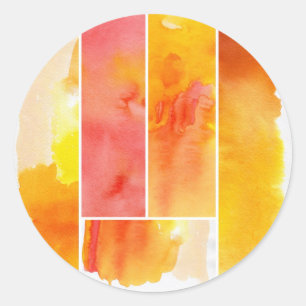 Set of abstract watercolor hand painted classic round sticker