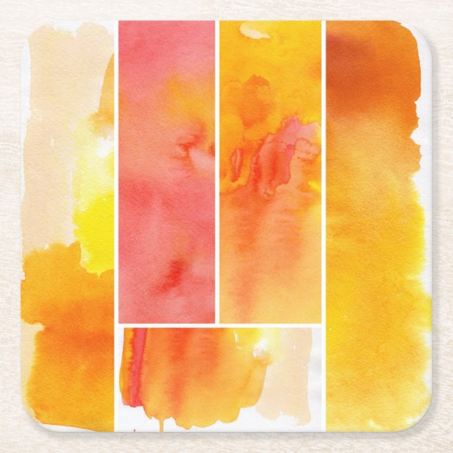 Set of abstract  watercolor hand painted square paper coaster (Front)