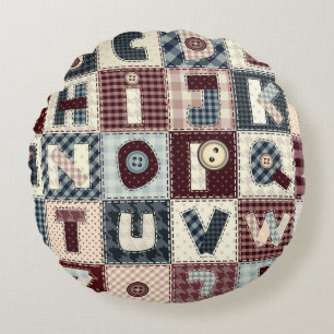 Set of alphabets letters in patchwork style. May b Round Cushion