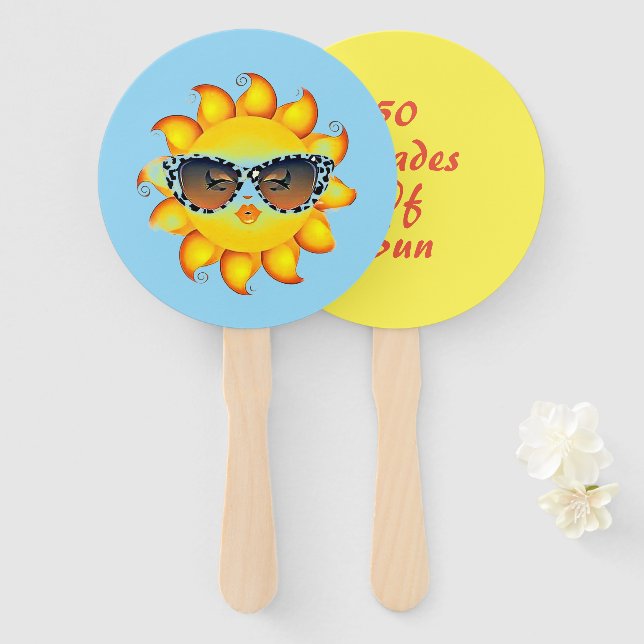 Set of Blue & Yellow Emoji Sun Printed Party  Fans (Front and Back)