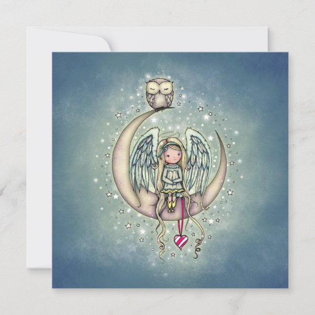 Set of Cards Cute Angel and Owl on Moon (Front)