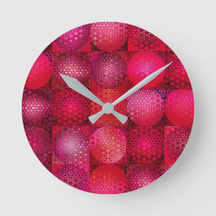 Set of Circular Mosaic in Red Round Clock
