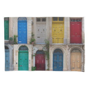 Set of colorful front doors in Malta Pillowcase