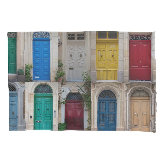 Set of colorful front doors in Malta Pillowcase (Front)
