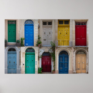 Set of colorful front doors in Malta Poster
