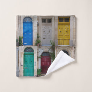 Set of colorful front doors in Malta Wash Cloth
