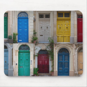 Set of colourful front doors in Malta Mouse Mat