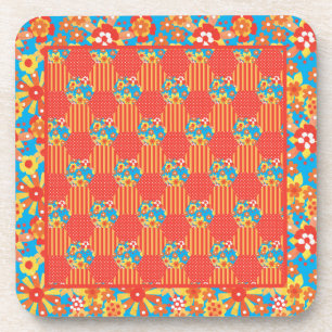 Set of Cork-backed Coasters Orange, Blue Patchwork