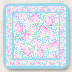 Set of Cork Coasters: Pink Roses White Butterflies Coaster