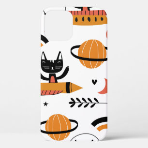 Set of cute cat illustration vintage design art. F iPhone 12 Case