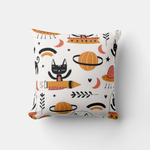 Set of cute cat illustration vintage design art. F Cushion