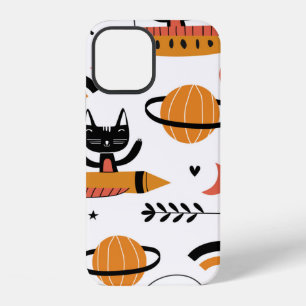 Set of cute cat illustration vintage design art. F iPhone 12 Case