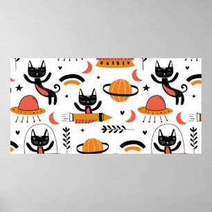 Set of cute cat illustration vintage design art. F Poster