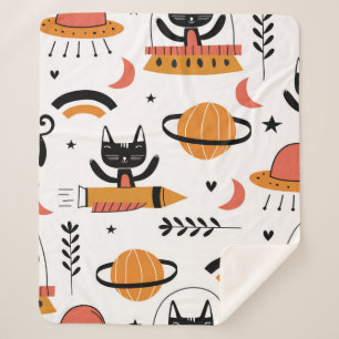 Set of cute cat illustration vintage design art. F Sherpa Blanket