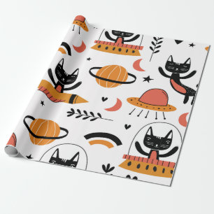 Set of cute cat illustration vintage design art. F Wrapping Paper