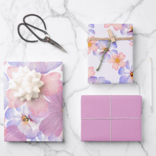 Set Of Cute Colourful Watercolor Flower Wrapping Paper Sheet