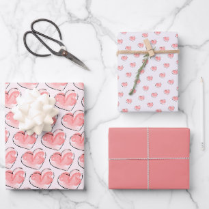 Set Of Cute Colourful Watercolor Heart Wrapping Paper Sheet