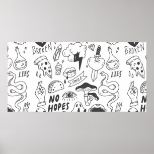 Set of cute graffiti doodle poster