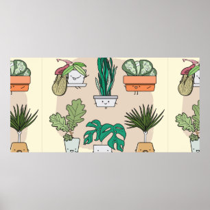 Set of cute house plants in pots. Colorful botanic Poster