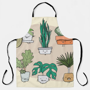 Set of cute house plants in pots. Colourful botani Apron