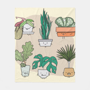 Set of cute house plants in pots. Colourful botani Fleece Blanket
