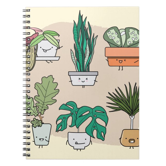 Set of cute house plants in pots. Colourful botani Notebook (Front)