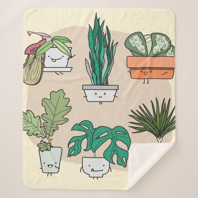 Set of cute house plants in pots. Colourful botani Sherpa Blanket (Front)