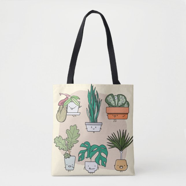 Set of cute house plants in pots. Colourful botani Tote Bag (Front)