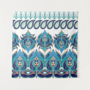 Set of dark seamless vintage borders. Floral paisl Tapestry