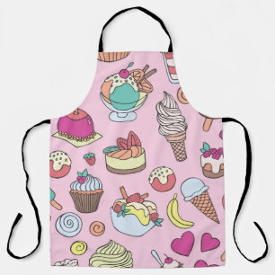 Set of different sweets. Seamless doodle pattern w Apron
