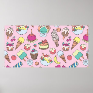 Set of different sweets. Seamless doodle pattern w Poster