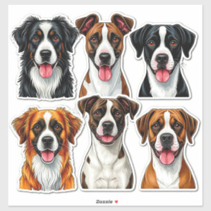Set of Dogs stickers with Detailed Face