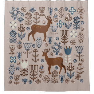 Set of flower elements in the Scandinavian style, Shower Curtain