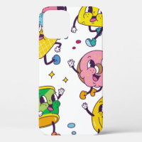 Set of food and drink in retro cartoon style illus