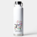 Set Of Four Hummingbirds Floral Wreath Water Bottle<br><div class="desc">This design features four watercolor hummingbirds and tropical floral wreaths with green leaves lavender purple and pink flowers.</div>