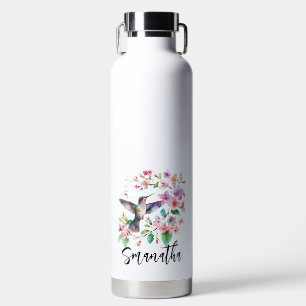 Set Of Four Hummingbirds Floral Wreath Water Bottle